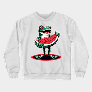 Frog carrying watermelon slice Crewneck Sweatshirt